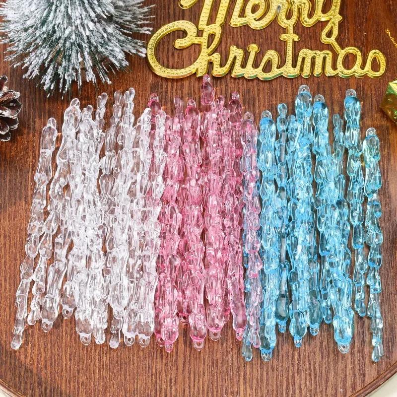 12/72pcs Christmas Ice Pendant Clear Clear Simulation Crystal Drops Acrylic Xmas Tree Ornaments Winter New Year Party Decoration