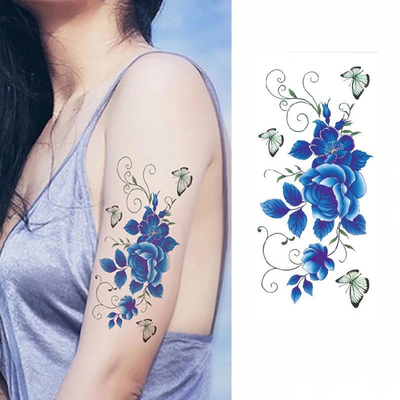 Waterproof Temporary Tattoos Stickers Sexy Dark Rose Flowers Art Flash Tattoo Sleeve 3pcs/set