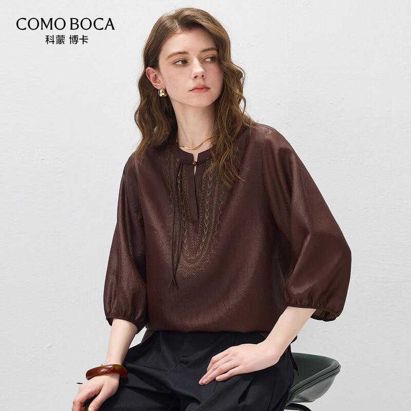 

Komongboka Women s Embroidered Mulberry Silk 3/4 Sleeve V-Neck Top 2XL