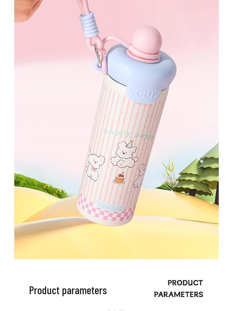 316 Stainless Steel Insulated Straw Cup for Women & Students - Cute Cartoon Water Bottle with Handle for Outdoor Use.