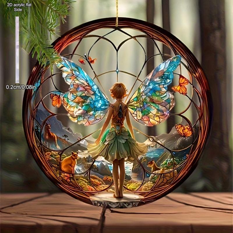 Classic Acrylic Enchanted Forest Fairy Sun Catcher - Stained Style Wall Hanging Decor Perfect for Porch, Room, Garden