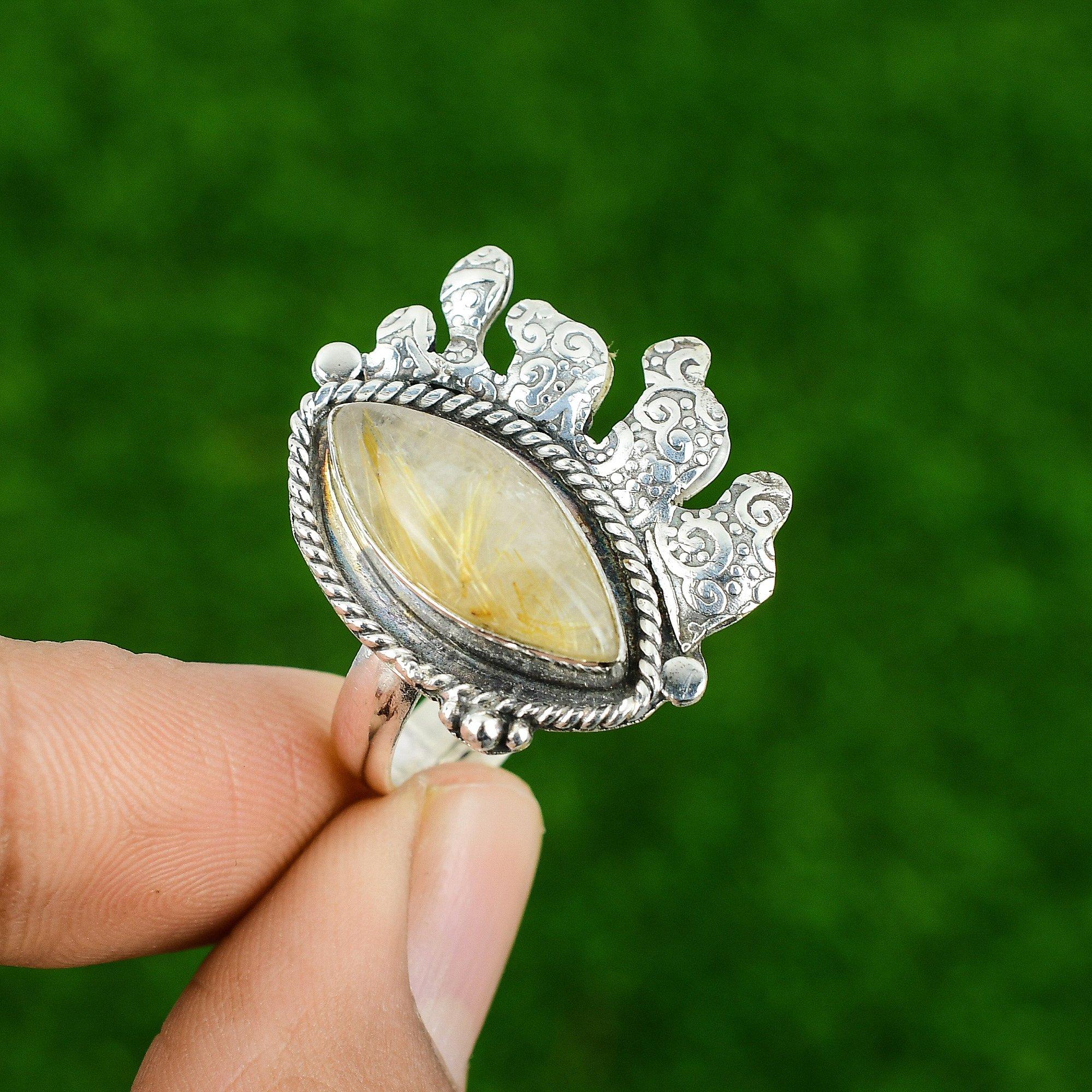 

Сделка ко Дню матери Кольцо для помолвки из серебра 925 пробы с камнем Маркиз Золотистый рутил Ювелирное изделие Adjustable