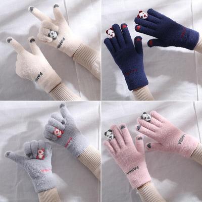 Gloves for Women In Winter Cute Little Panda Plus Velvet Warm and Cold Riding  Student Windproof Touch Screen In Winter