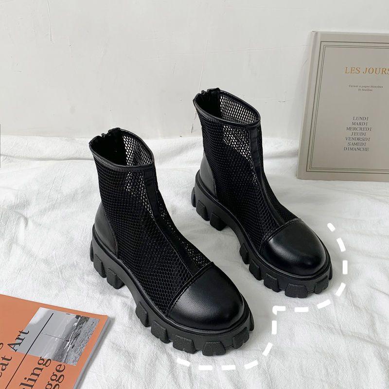 Cizme cu plasă de femeie, stil britanic, primăvară și vară, fund gros, plasă, suprafață, tifon, respirabile, subțiri, cizme reci