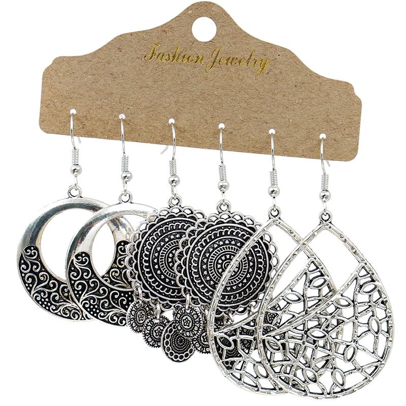 Antique Sliver-Plated Hollow Alloy Geometric Dangle Indian Earrings For Women Gypsy Zircon Boho Ethnic Leaf Bell Tassel Earring