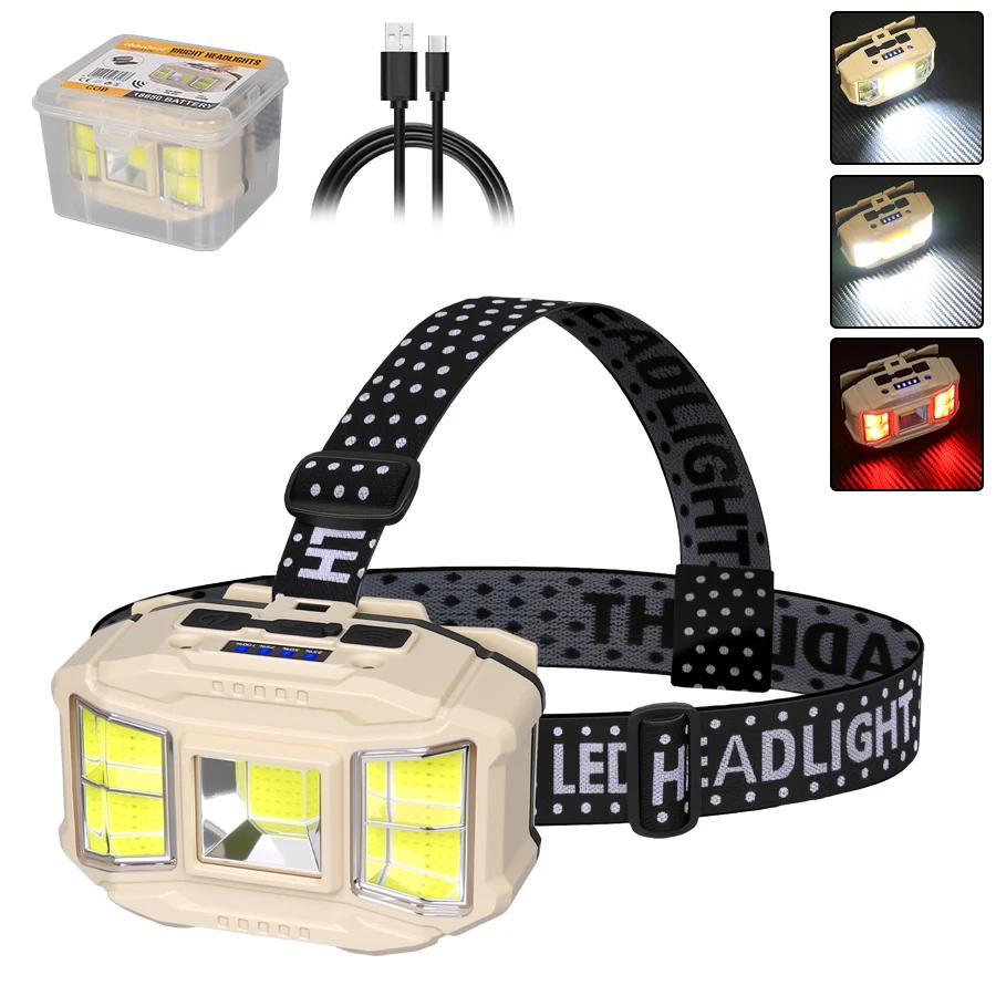 Rechargeable COB Sensor Headlamp 5 Modes LED Head Lights Camping Fishing UV Light Lamp Torch Flashlight Waterproof Headlight