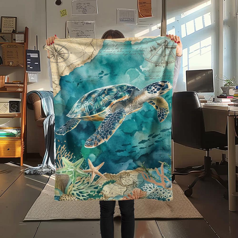 1PC Marine Animals  Print FlAannel Blanket, High Quality Comfortable for All Seasons, Home Decor, Warmth and Comfort