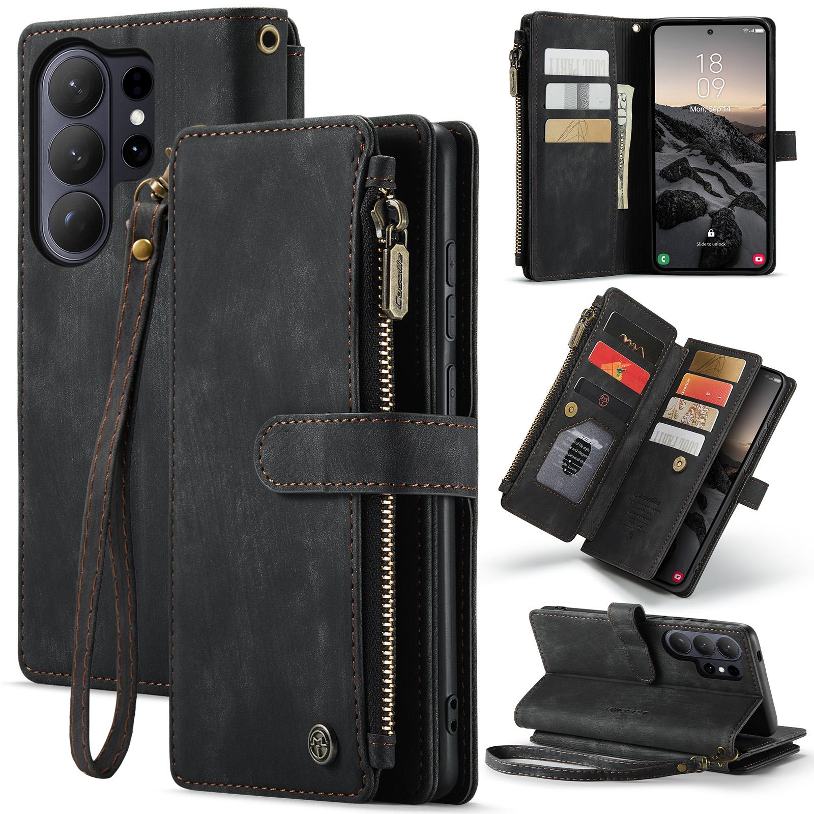 

Magnetic Card Solt Wallet Leather Case For Samsung S26 Ultra S25 Plus S24 S23 A17 A16 A15 Flip Bag Pocket Strap kickstand Cover Galaxy S23+ чорний
