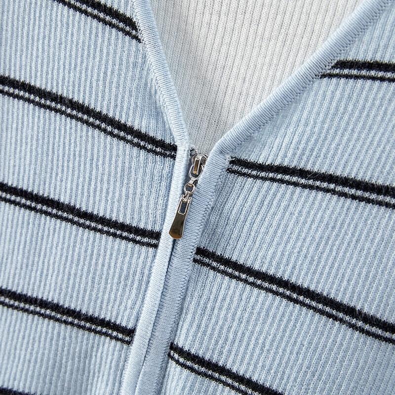 Women's Fake Two-Piece Wool Blend Color-Block Striped Knit Top