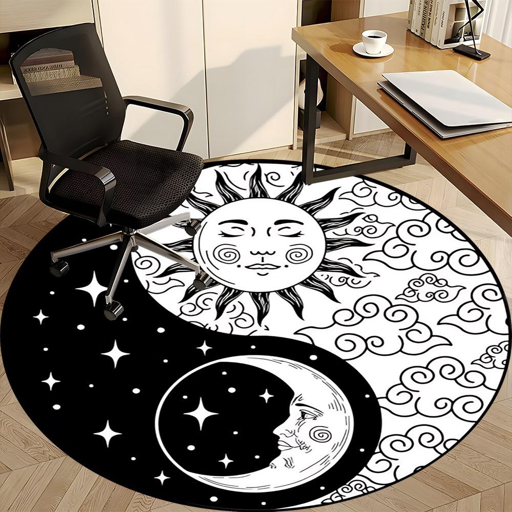 1pc Sun Moon Yin Yang Chair Carpet for Office Non-Slip, Machine Washable Rug for Office - Holiday DecorMachine Made yy251029011