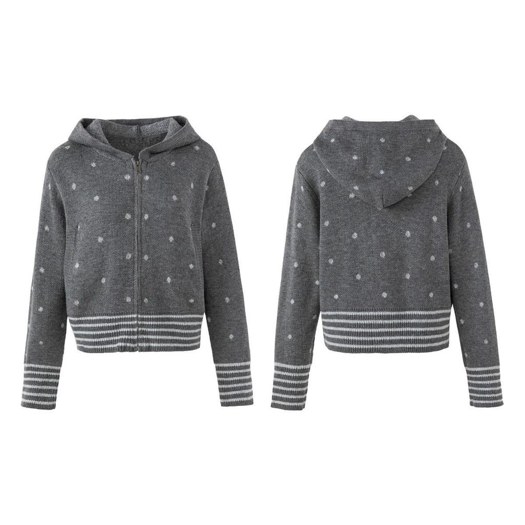Simple Korean Polka Dot Jacquard Sweater - Women's Autumn/Winter Hooded Knit Top M31