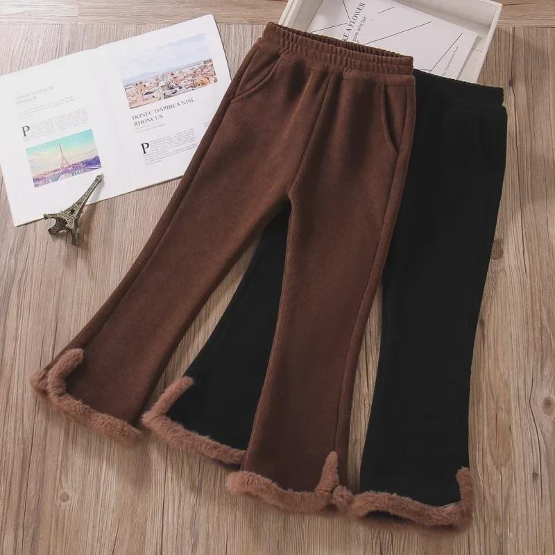 2023 Girls' Trendy Velvet-Lined Straight Casual Pants for Older Kids