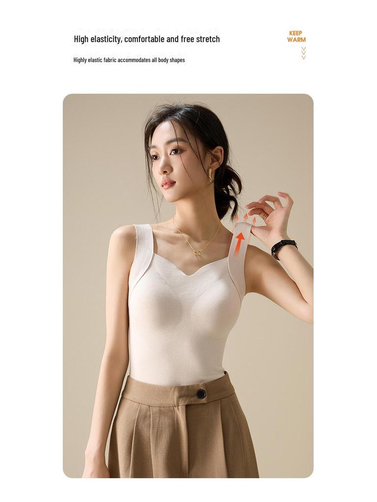 Women's V-Neck Heated Seamless Vest with Skin-Beautifying High-Elastic Warmth and Built-in Bra.
