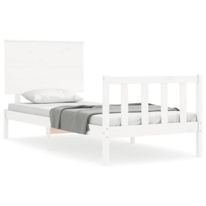 VidaXL Bed Frames and Headboard White 100x200 Cm Solid Wood 3193392