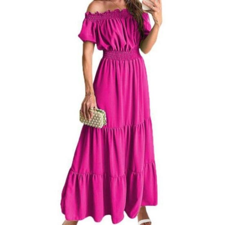 Women's Casual Dresses - Boho Off Shoulder Strapless Dress Elegant Anti Pilling Large Hem Adding Charm Popular Beach Party Streetwear