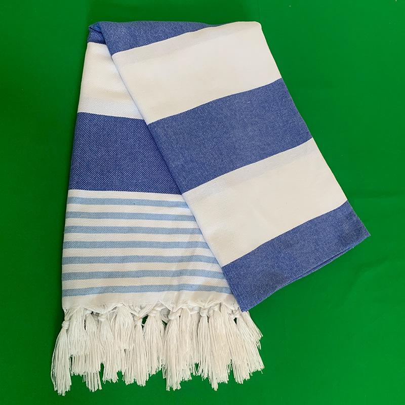 Turkish Stripe Polyester Cotton Tassel Bath and Beach Towel