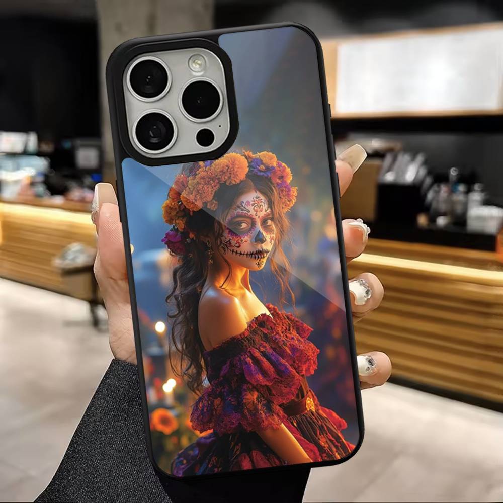 Skull Girl Catrina Mexican Phone Case  For iPhone 16,15,14,13,12,11,Pro,Max,Plus,Mini,Magsafe,Magnetic Wireless Charging Case
