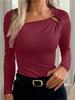 Spring Elegant Women's Solid Color Casual Square Neck Fashion Slim Long Sleeve T-Shirt Top Women Versatile Closet Essential Fashion Items Shirt