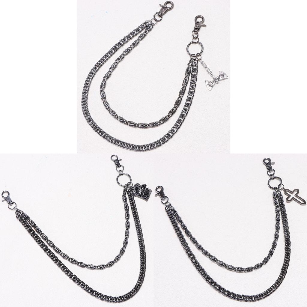 Hip Hop Metal Waist Chain For Men With Dual Layer Skull And Cross Pendant Youth Accessories