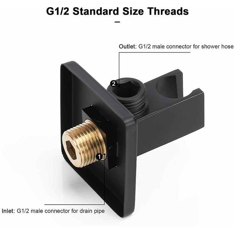 Bourdillat Wall Supply Elbow with Hand Shower Holder Square 1/2″Shower Hose Connector, Wall Mount Drop Ell Union Water Outlet