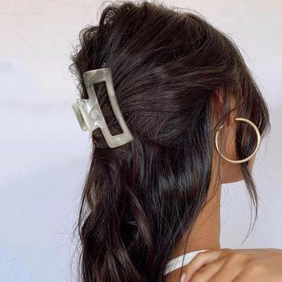 Women Hair Claw Hollow Geometric Rectangle Colorful Cloud Pattern Hair Clip Strong Grip Back Head Shark Clip