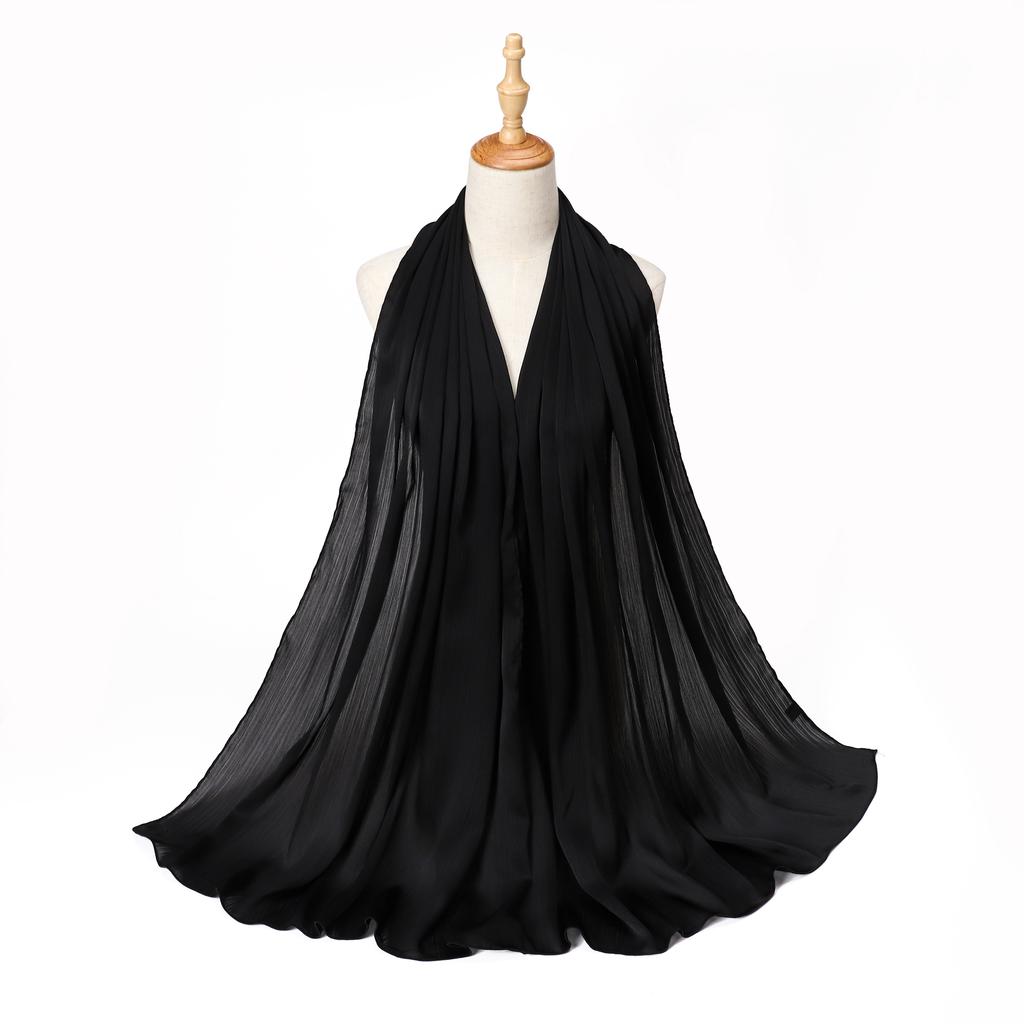 New Arrivals Crinkle Plain Color Satin Crepe Scarf Shawl Wrap Muslim Women Pleated Stain Silk Hijabs