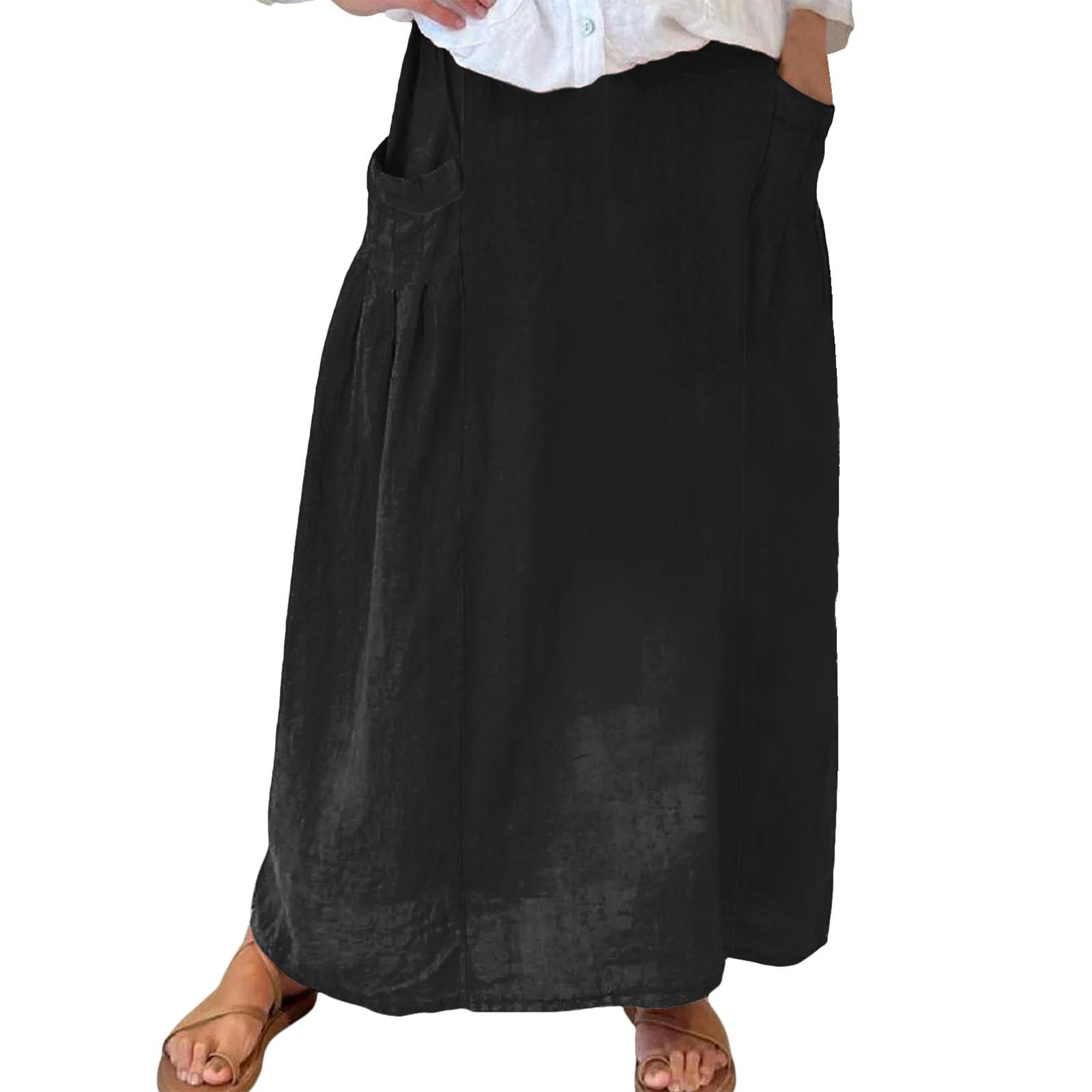 

Женская повседневная свободная юбка-макси в стиле бохо с эластичной резинкой на талии, пляжная, струящаяся, с карманом XXL чёрный
