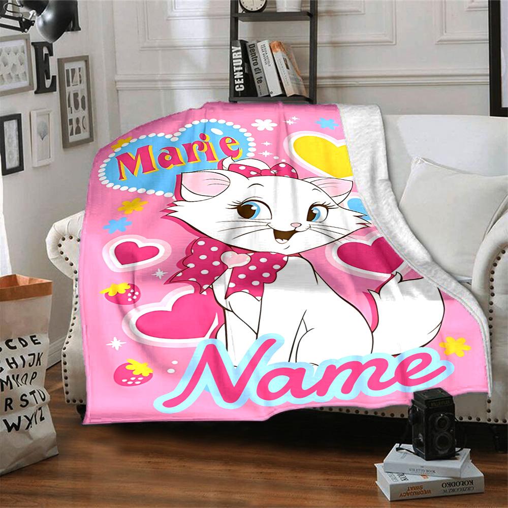 Custom Name Adorable Aristocats Art Flannel Blanket for Super Soft Cute Comfort Blanket for Travel Bedding Couch Sofa Blanket