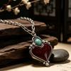 Retro Red Core Turquoise Love Pendant, European and American Red Pattern Love Environmental Protection Alloy Necklace Necklace Necklace