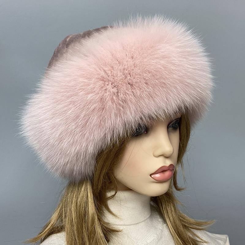 Soft Stylish Winter Fur Hats for Women Furry Fluffy Knitted Fox Rabbit  Fleece Real Fur  Hat