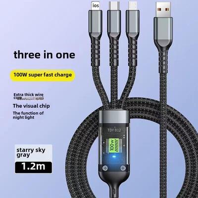 Câble de charge rapide tressé en nylon 3 en 1 pour téléphone portable 100 W