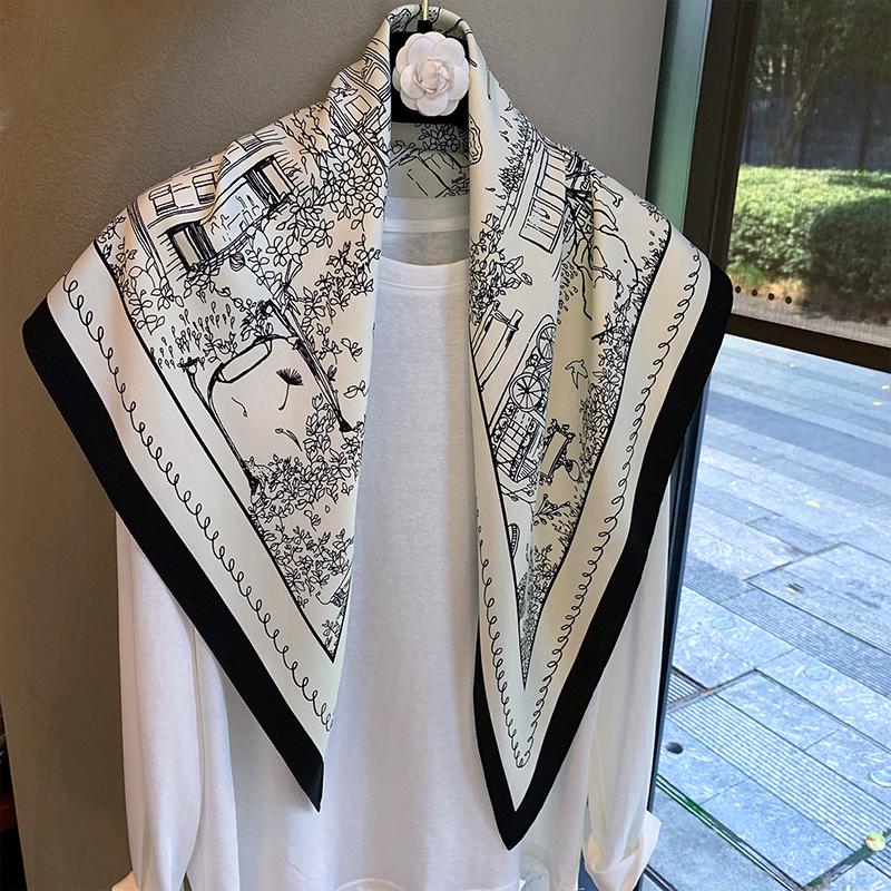 Spring and Autumn Premium Triangle Scarf Double Layer Satin Korean Edition Small Shawl Silky Smooth Foreign Style Neck Protection Silk Scarf Scarf