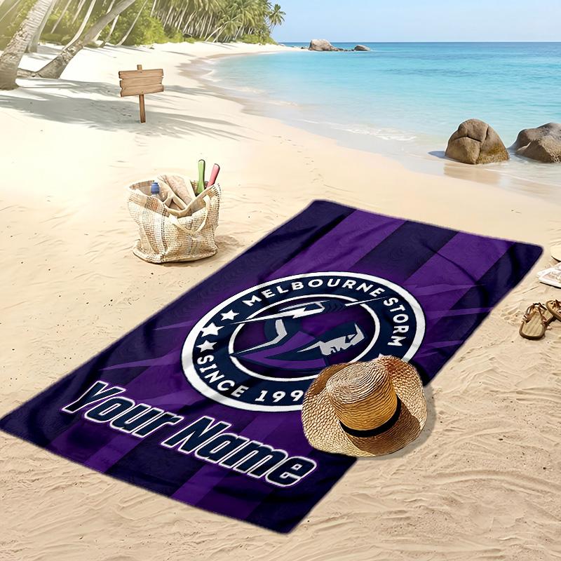 Melbourne Storm Custom Beach Towel, Print Your Name Text Lightweight Absorbent Towel for Swimming Travel