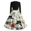 Women's Casual Fashion V-neck Long Sleeved Retro Christmas Print Retro Dress