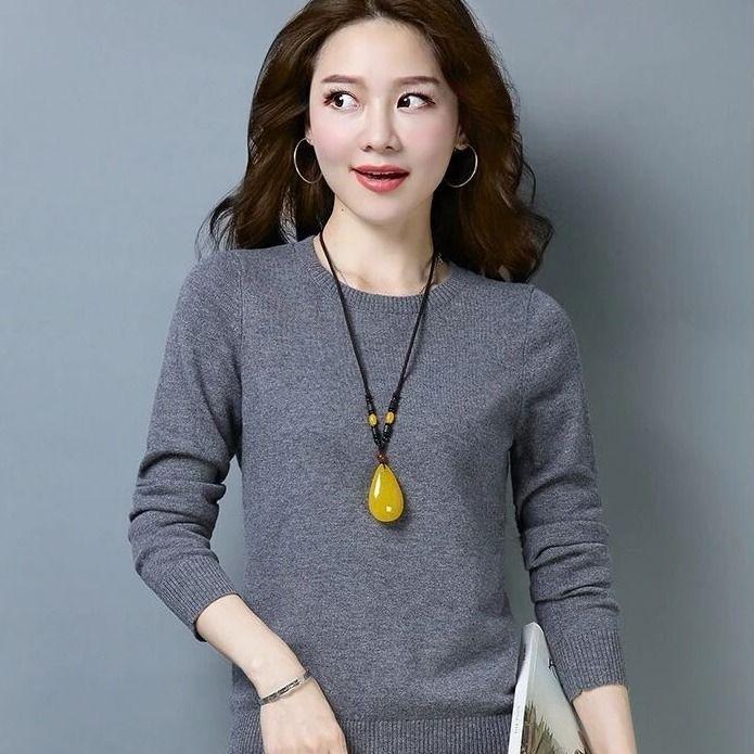 GMXIA Women's Knitted Sweater for Autumn and Winter, O-neck Slimming Sweater, Short and Large-sized Pullover Base Layer