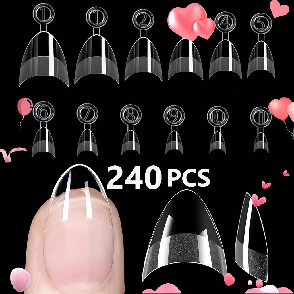 240PCS Short Almond Nail Tips Soft Gel Pre-Shaped Acrylic Nail Tips Half Matte Full Cover Nail Tips Clear Gelly Press On Nail