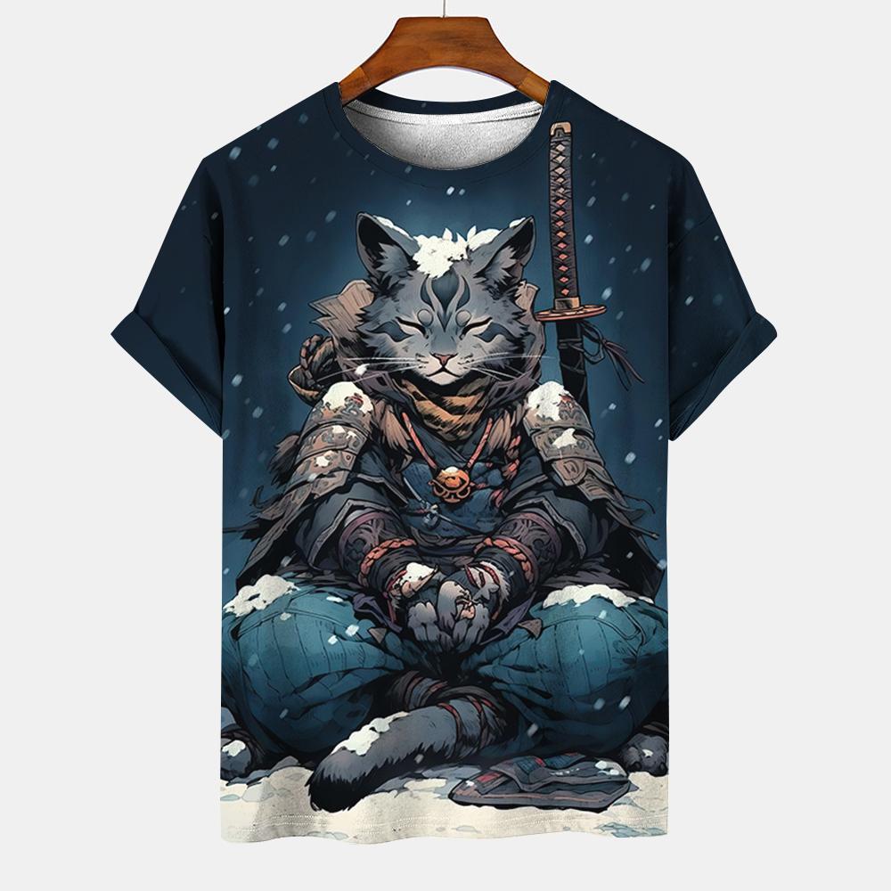 Men's Japanese T-Shirt Ukiyoe Animal Pattern T-Shirt 3D Printing