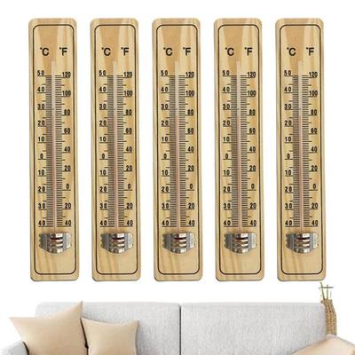 Set of 5 Wall Thermometers, Room Thermometers, Wooden Indoor Thermometers for Kitchen, Effect Thermometers