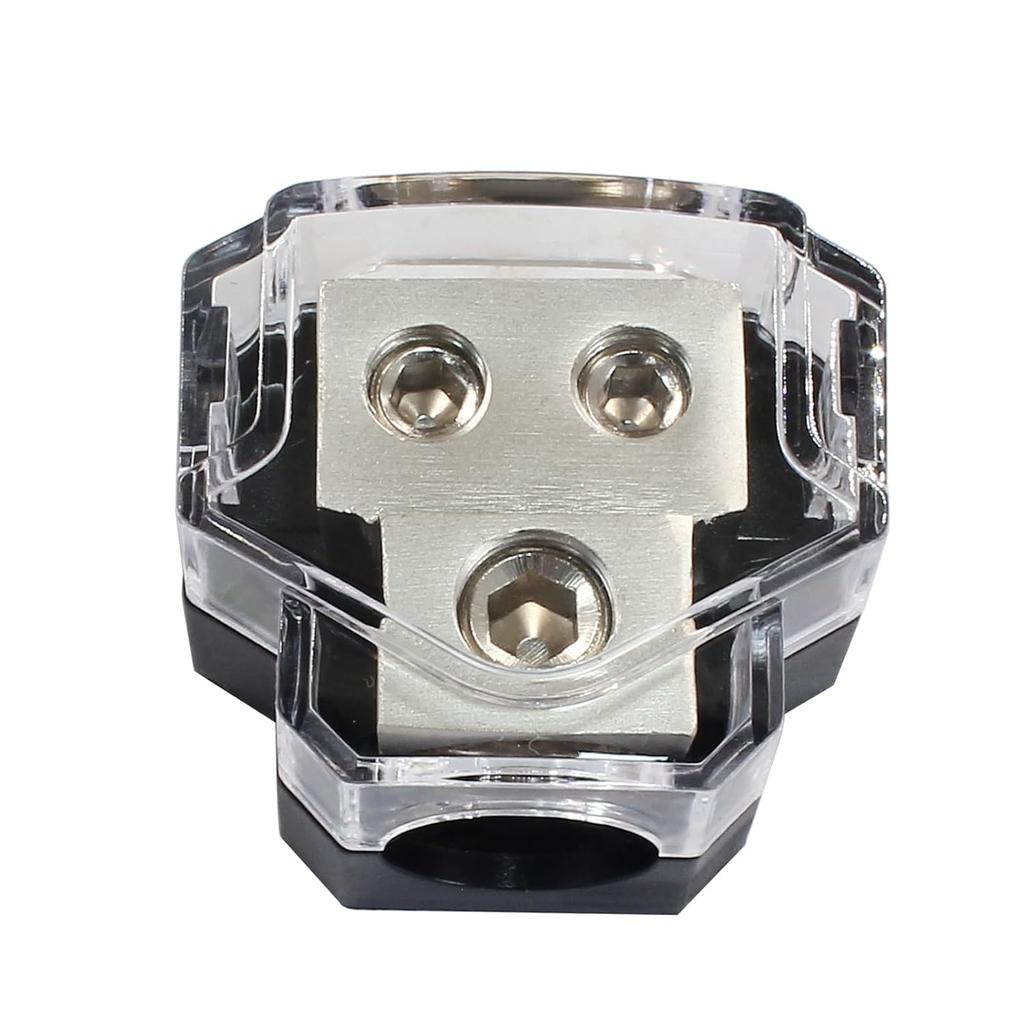 2 Way Amp Power Distribution Block, 0/2/4 Gauge In 4/8 Gauge Out Amp Distribution Block Splitter for Car Boat Audio(1 In 2 Out)