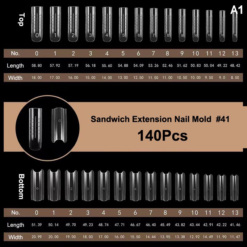 

140/280Pc Sandwich Dual Nail Form Dual Nail Form Full Cover Tip Long Pointed Shapes Transparent Nail Art Extensions ManicureTool