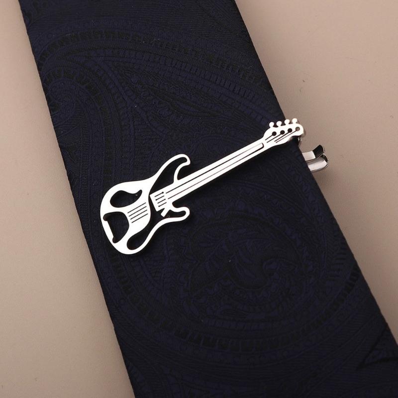 Creative Metal Punk Guitar Tie Clip Instrument Music Note Tie Pin Piano Key Necktie Buckle for Men's Necktie Accessories
