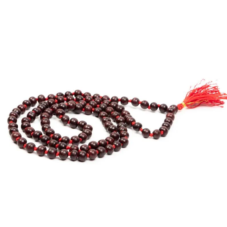 108 Bead Sandalwood Mala Necklace | Natural Sandalwood Japa Prayer Beads for Meditation, Yoga & Spiritual Healing