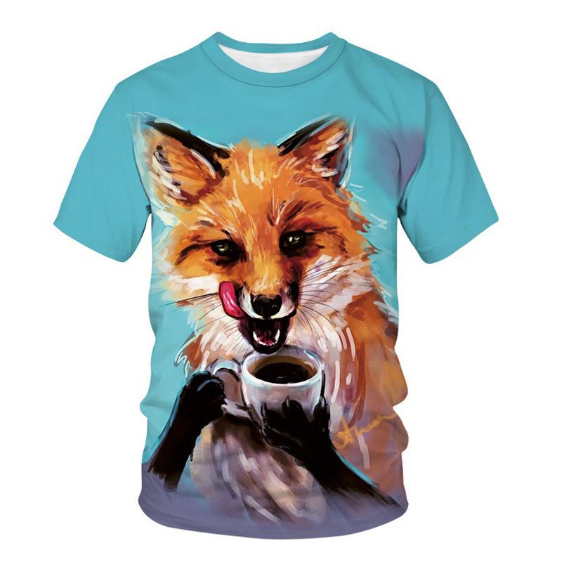 New 3D Printed T-shirt for Men's Short Sleeved Animal Fox Print T-shirt