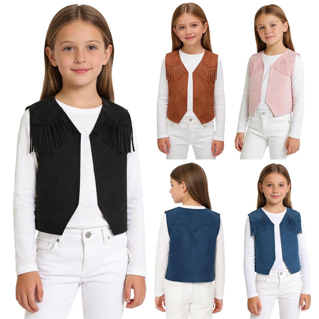 Jongens Western Cowboy Vest Halloween Dress Up Kids Bruin Suède Leren Jas met Omzoomde Zoom voor Carnaval Themafeest
