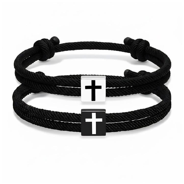 

Pack of 2 Nylon Braided Christian Bracelets Crosses Pendant Adjustable for Men and Women Religious Jewelry