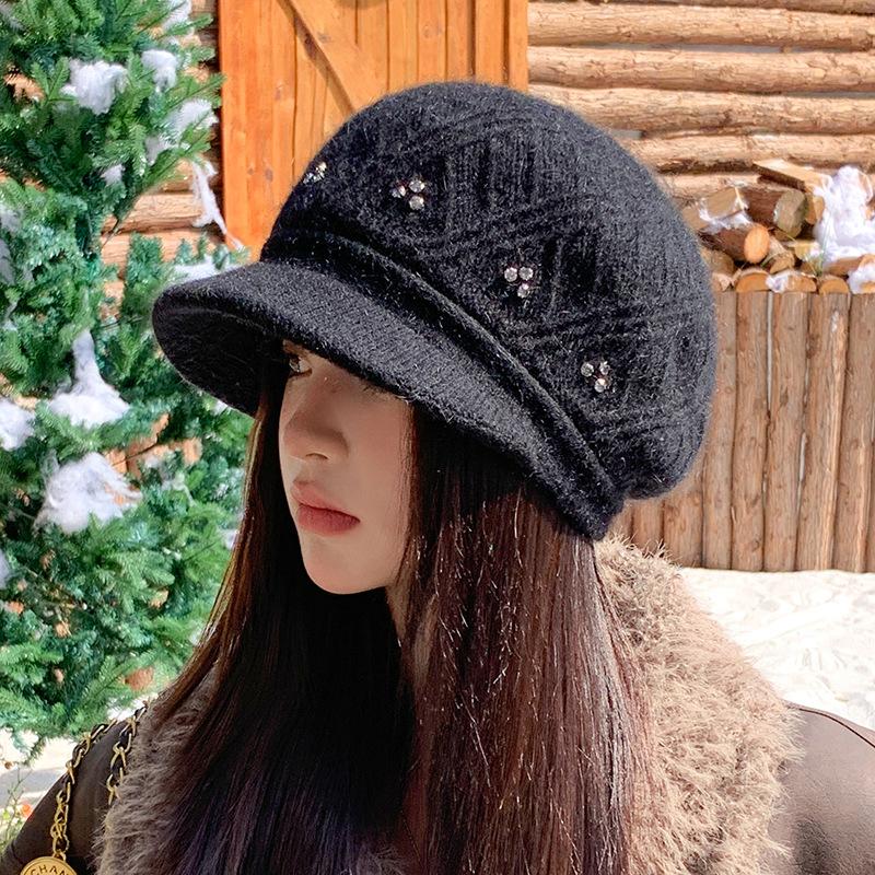 Wool Hat Women's Autumn and Winter Warm Knitted Cap Cold Protection Ear Hat Rabbit Hair in The Elderly Hat
