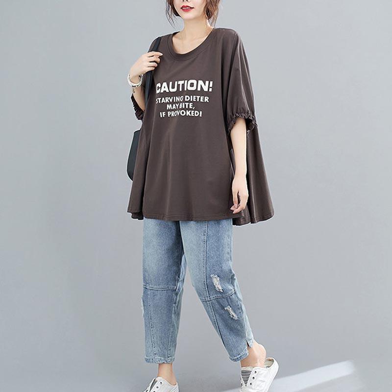 Spring and Summer Tops Age -reducing Thin Western Women's T-shirt Women's Belly Plus Size Loose Tops Clothing
