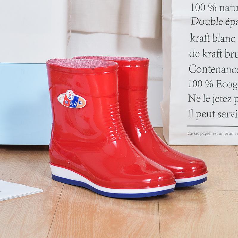Rain shoes women's anti-skid shoes women's medium tube fleece rain boots short rain shoes kitchen work shoes non-slip shoes rubber shoes women