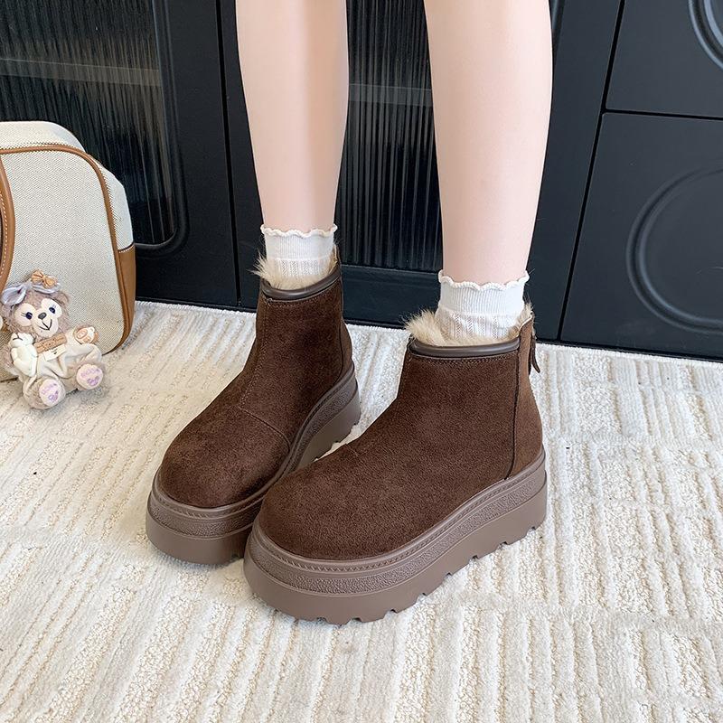 Design Sense Fleece Snow Boots Women's Winter New Fleece Thick-soled Warm Zipper Cotton Shoes