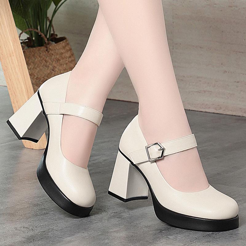 Fashion Fashionable Casual Waterproof Platform High Heel Work Shoes One-Liner Catwalk Leather Shoes Thick Sole Mary Jane Single Shoes
